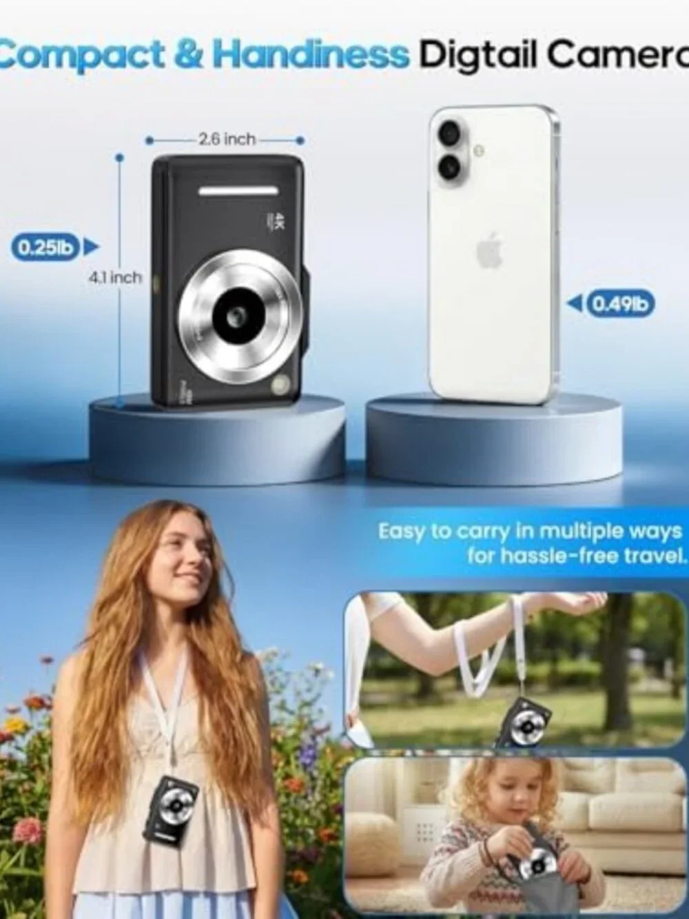 4K Digital Camera for Kids & Teens - 48MP, Autofocus, 16X Zoom, Anti-Shake